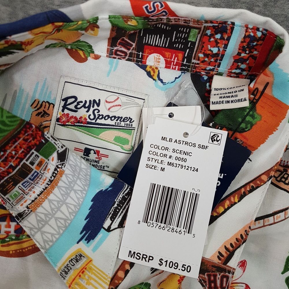 REYN SPOONER Houston Astros Hawaiian Shirt‎ Mens Size MEDIUM Multicolor - Picture 6 of 9